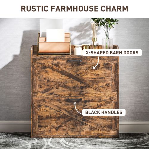 16-Pair Shoe Cabinet - Farmhouse Slim Storage, Rustic Brown