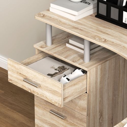L-Shaped Corner Desk - PC Workstation w/ 3 Drawers, Oak & White