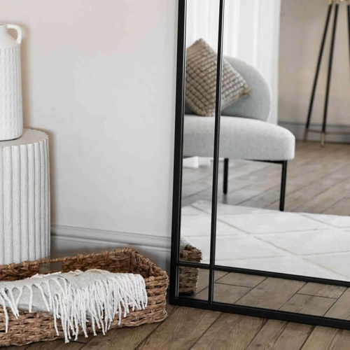 Black Leaner Mirror - 180x105cm, Full-Length Metal Window Design