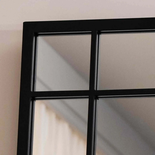 Black Leaner Mirror - 180x105cm, Full-Length Metal Window Design