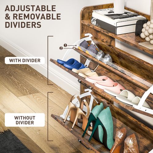 16-Pair Shoe Cabinet - Farmhouse Slim Storage, Rustic Brown