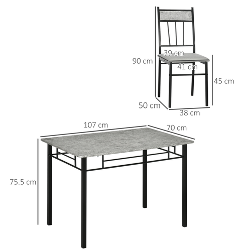 5-Piece Dining Set - Marble Top Table & 4 Chairs, Light Grey/Black