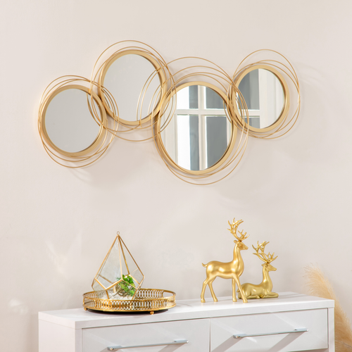 Gold Metal Wall Art Mirror -Waved Circle Design