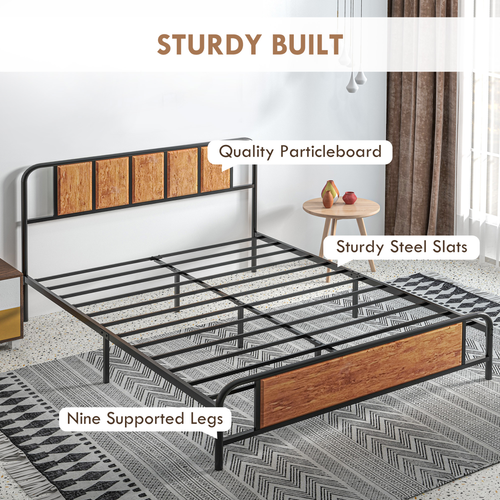 King Size Bed Frame - Steel Base with Headboard, 160x207cm