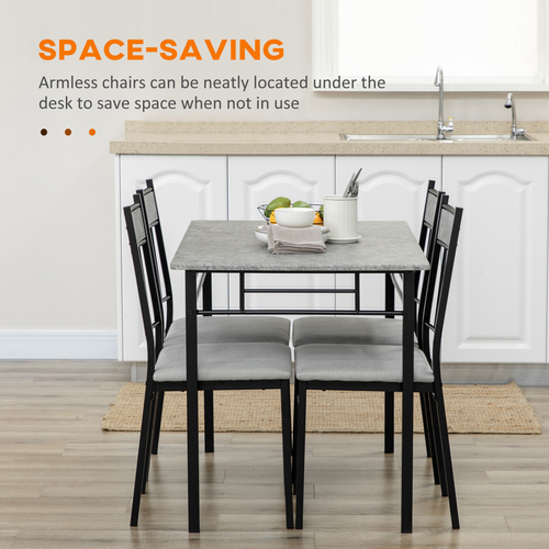 5-Piece Dining Set - Marble Top Table & 4 Chairs, Light Grey/Black