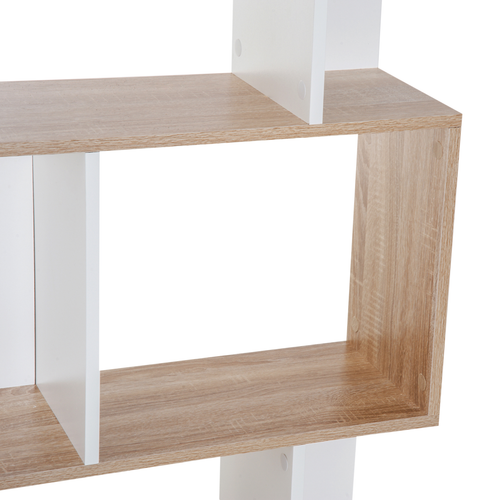 5-Tier S-Shape Bookcase - Natural Wood Display Shelf, 184.5cm Tall
