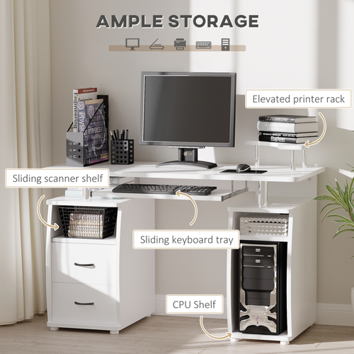 White Office Desk with Keyboard Tray, Drawer & CPU Holder