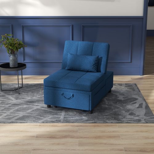 3-in-1 Folding Sofa Bed - Adjustable w/ Storage Pockets, Blue