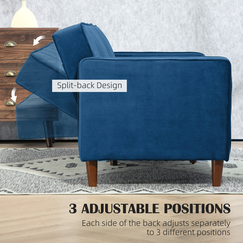 Blue Velvet Convertible Sofa Bed