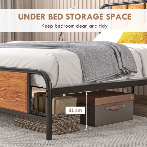 King Size Bed Frame - Steel Base with Headboard, 160x207cm