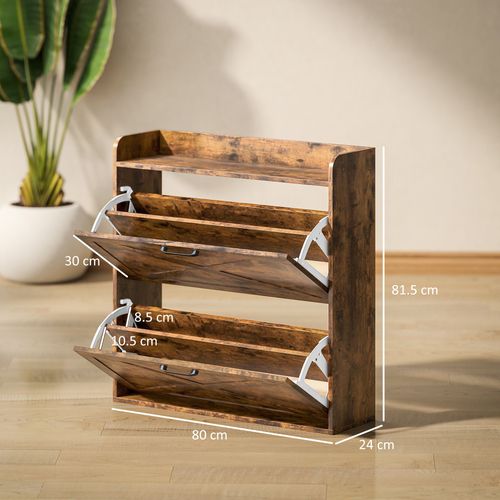 16-Pair Shoe Cabinet - Farmhouse Slim Storage, Rustic Brown