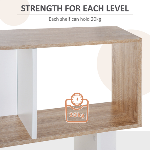 5-Tier S-Shape Bookcase - Natural Wood Display Shelf, 184.5cm Tall