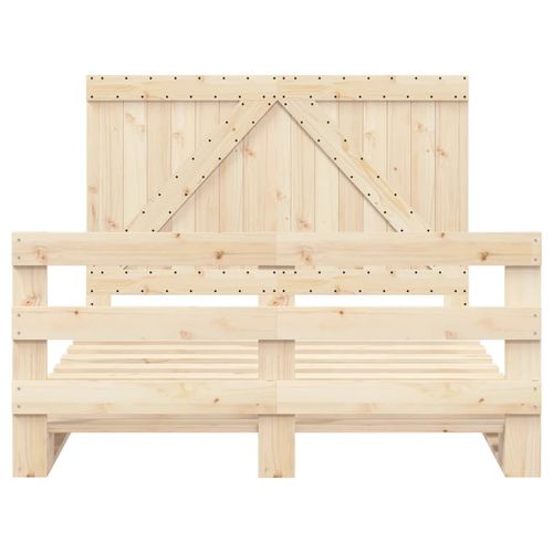 Solid Pine Wood Bed Frame - 140x200cm with Headboard, Natural Finish