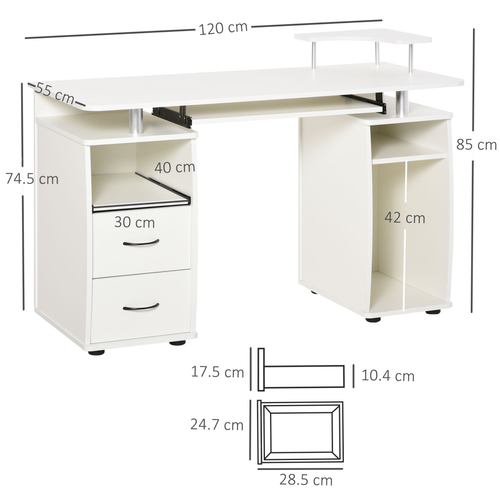 White Office Desk with Keyboard Tray, Drawer & CPU Holder