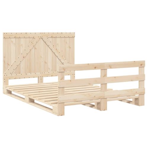 Solid Pine Wood Bed Frame - 140x200cm with Headboard, Natural Finish